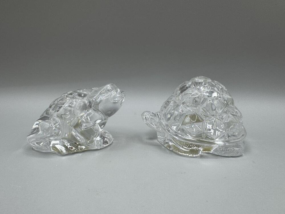 Gorham Crystal Garden Serenade Frog & Turtle Salt And Pepper Shakers